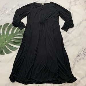 Boden Zoe Midi Dress Size 14 Black Stretch Jersey Balloon Sleeve Boat Neck